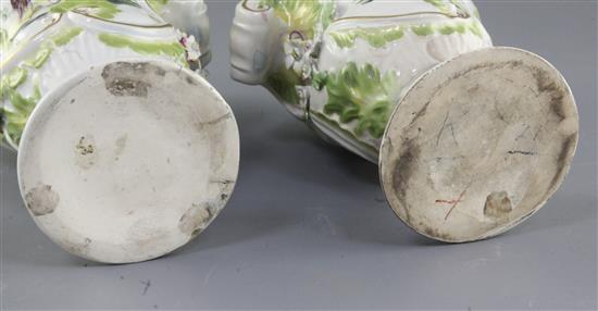 A pair of Derby rococo vases, c.1758-60, h. 24cm, faults